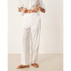 ASOS DESIGN relaxed trousers in white geo broderie co-ord Size Medium